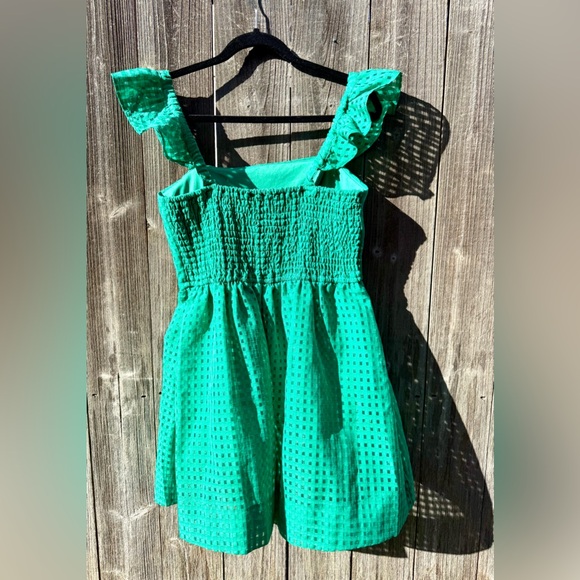 Green Grid Ruffle-Strap Mini Dress - Picture 4 of 7